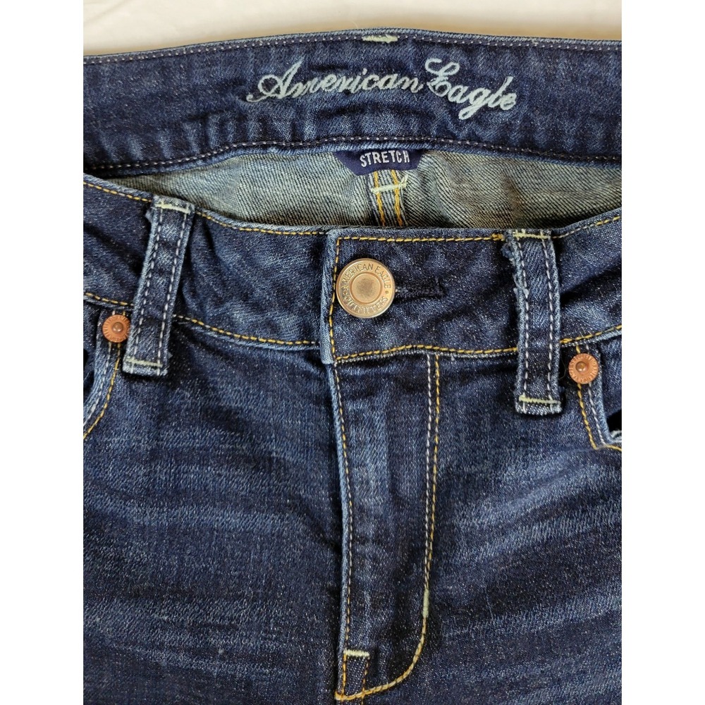 American Eagle Skinny Kick Jeans Womens 12 Reg Dark Wash Sequin Pocket Stretch - Picture 9 of 9